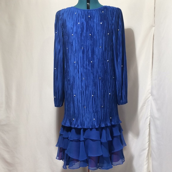 AFTER DARK Dresses & Skirts - DRESS  *VTG* 80s blue satin w/pearl&diamond (306)